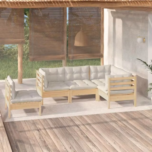 Set Divani da Giardino 5 pz con Cuscini Crema Massello di Pino 3096406