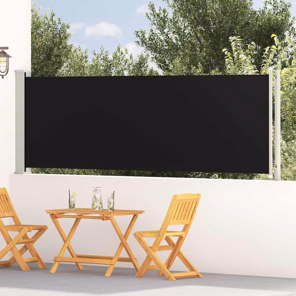 Tenda Laterale Retrattile per Patio vidaXL in Poliestere e Acciaio, Colore Nero, L: 614 cm, H: 117 cm