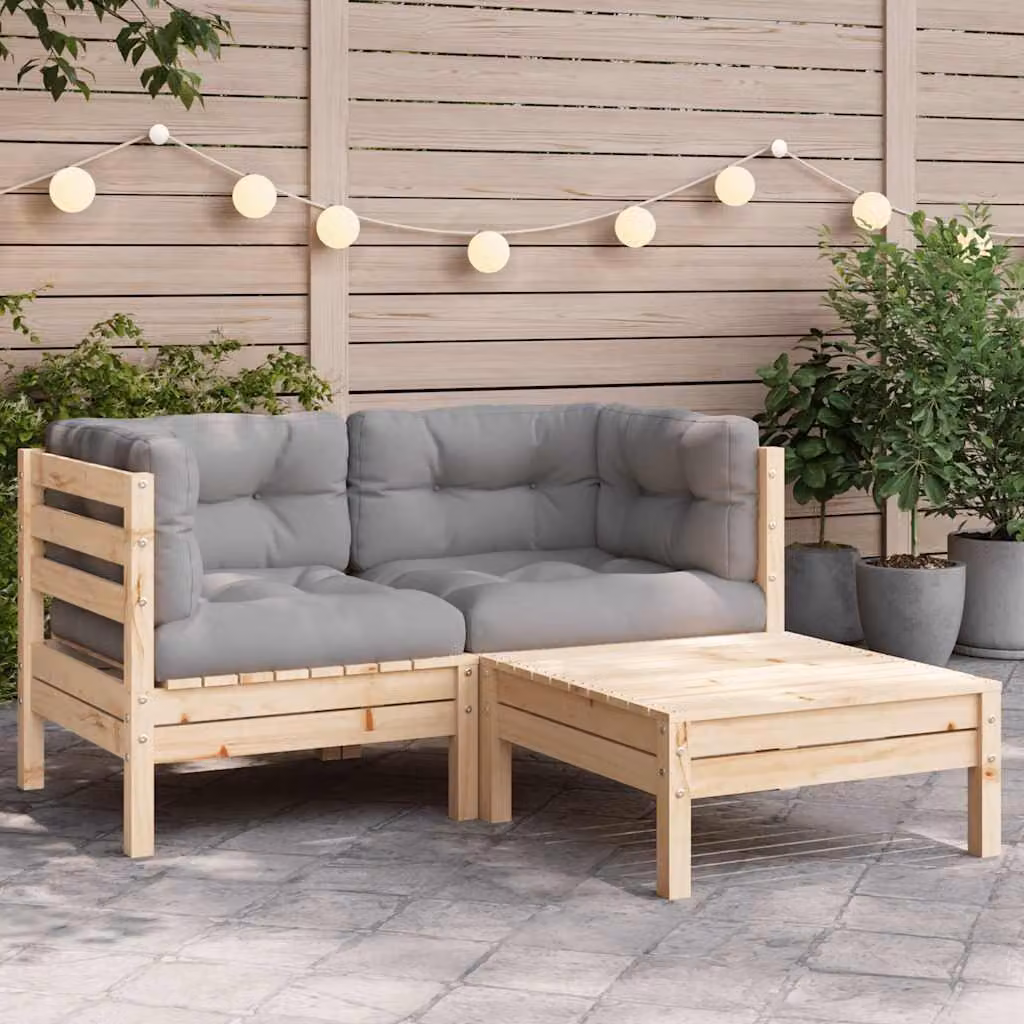 Maison Exclusive - Set da giardino 3 pezzi con cuscini grigi in legno massello di pino