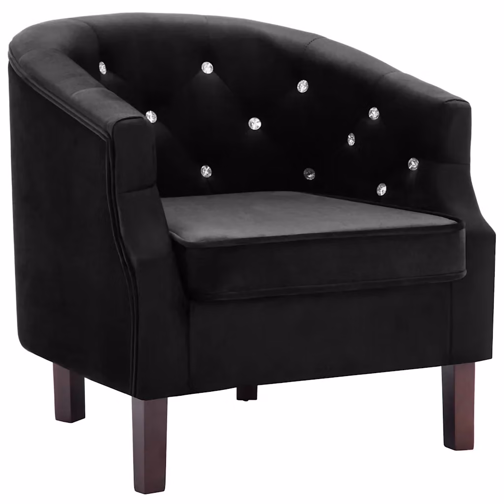 Poltrona vidaXL in velluto nero con braccioli e struttura in legno per soggiorno o camera da letto L: 64 cm, P: 65 cm, H: 65 cm – 2