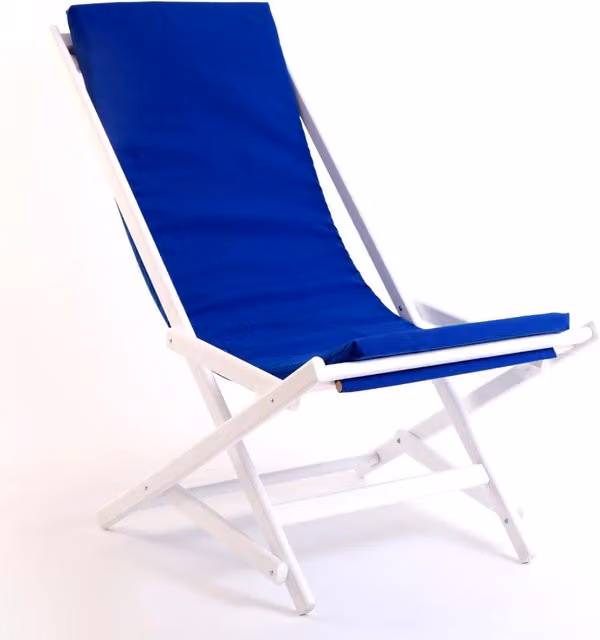 Sedia Sdraio Pieghevole in Legno di Faggio Laccato Bianco con Tessuto Blu GIORDANOSHOP