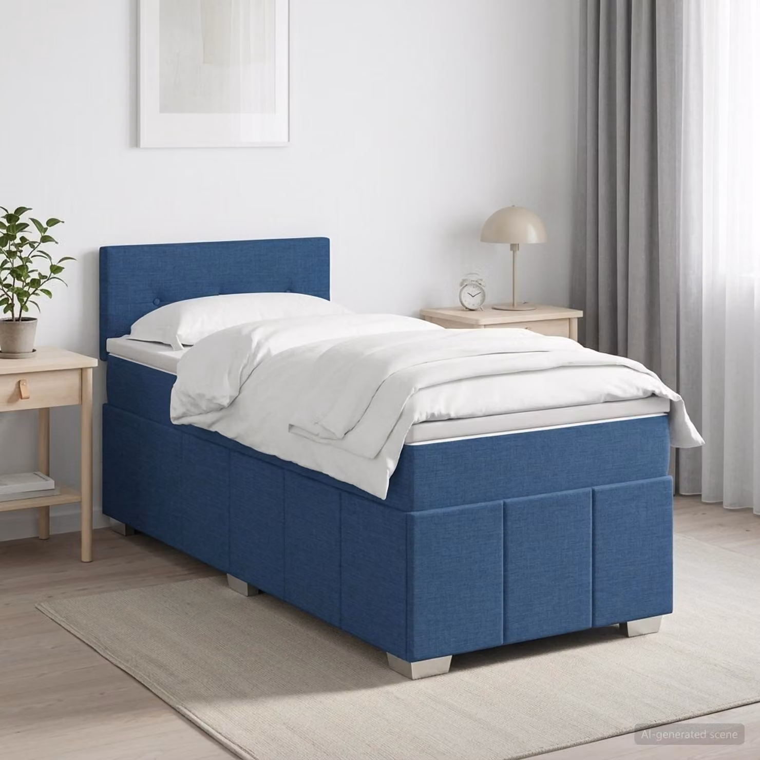Letto box spring con materasso vidaXL in tessuto blu e bianco, L/P: 90 x 200 cm