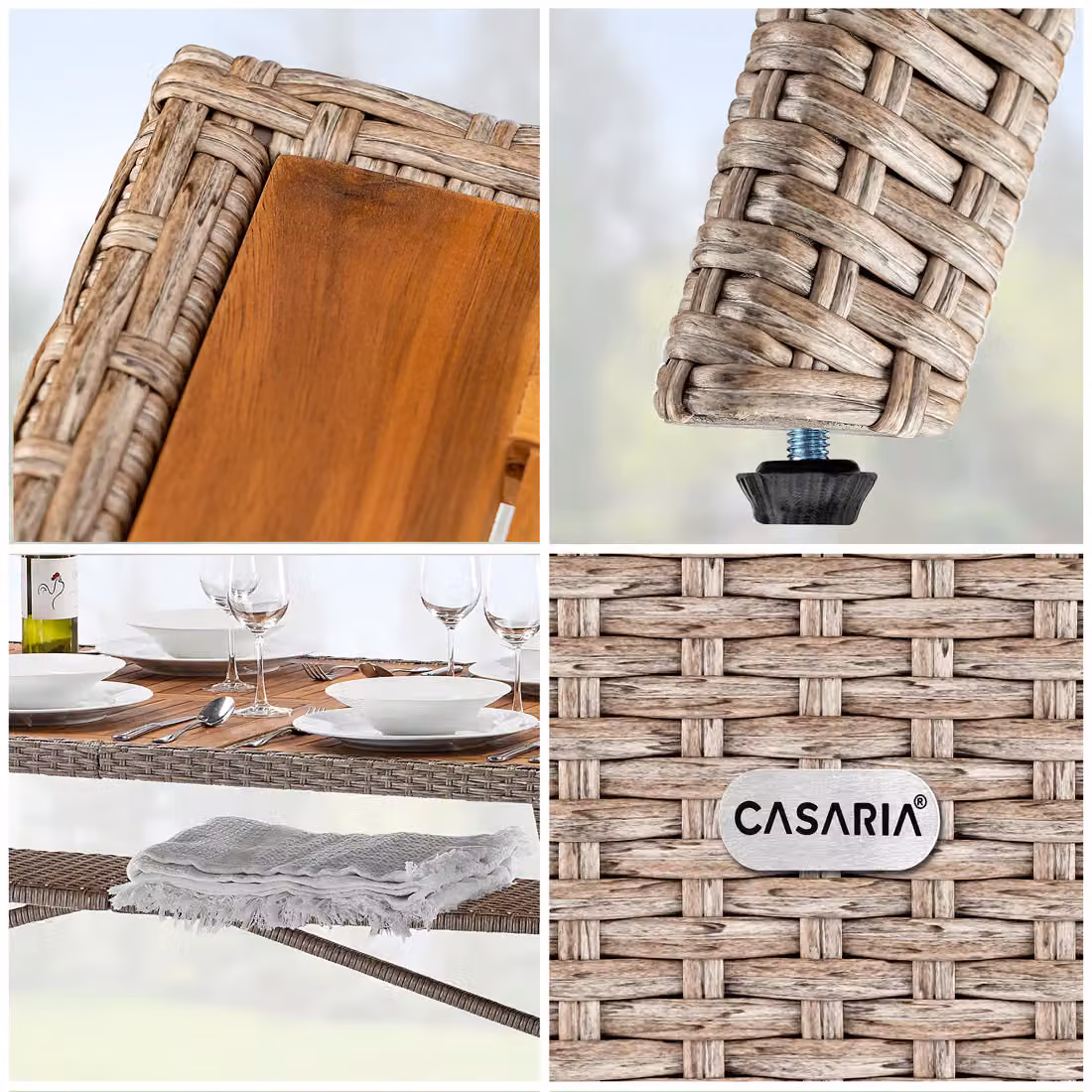 Tavolo da giardino estensibile CASARIA in legno di acacia oliato e polyrattan beige L: 190 cm, P: 90 cm, H: 74 cm – 2