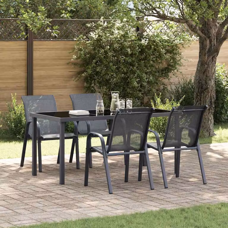 Set di 4 sedie da giardino impilabili vidaXL in tessuto textilene grigio e acciaio verniciato a polvere