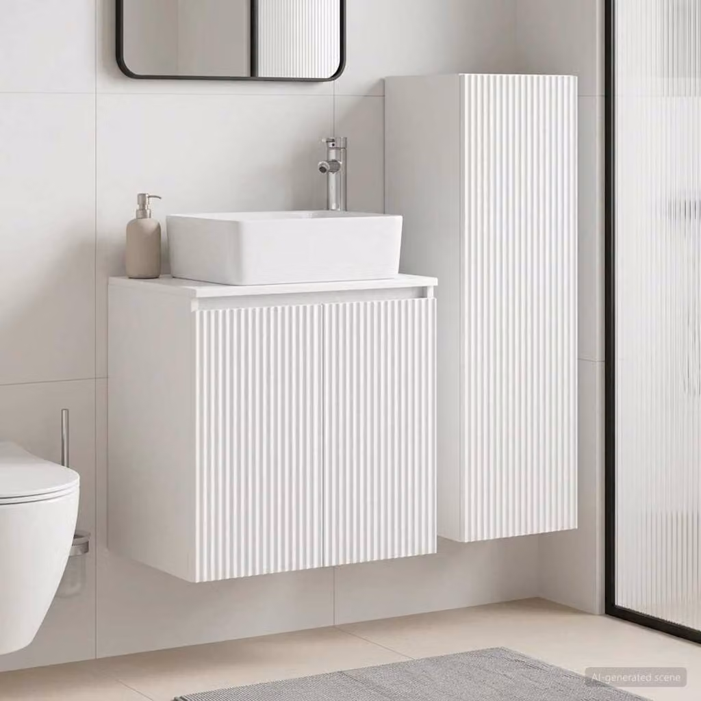 Set di mobili per il bagno vidaXL composto da mobile sottolavabo e pensile bianco opaco L/P/H: 33 x 34,5 x 100 cm