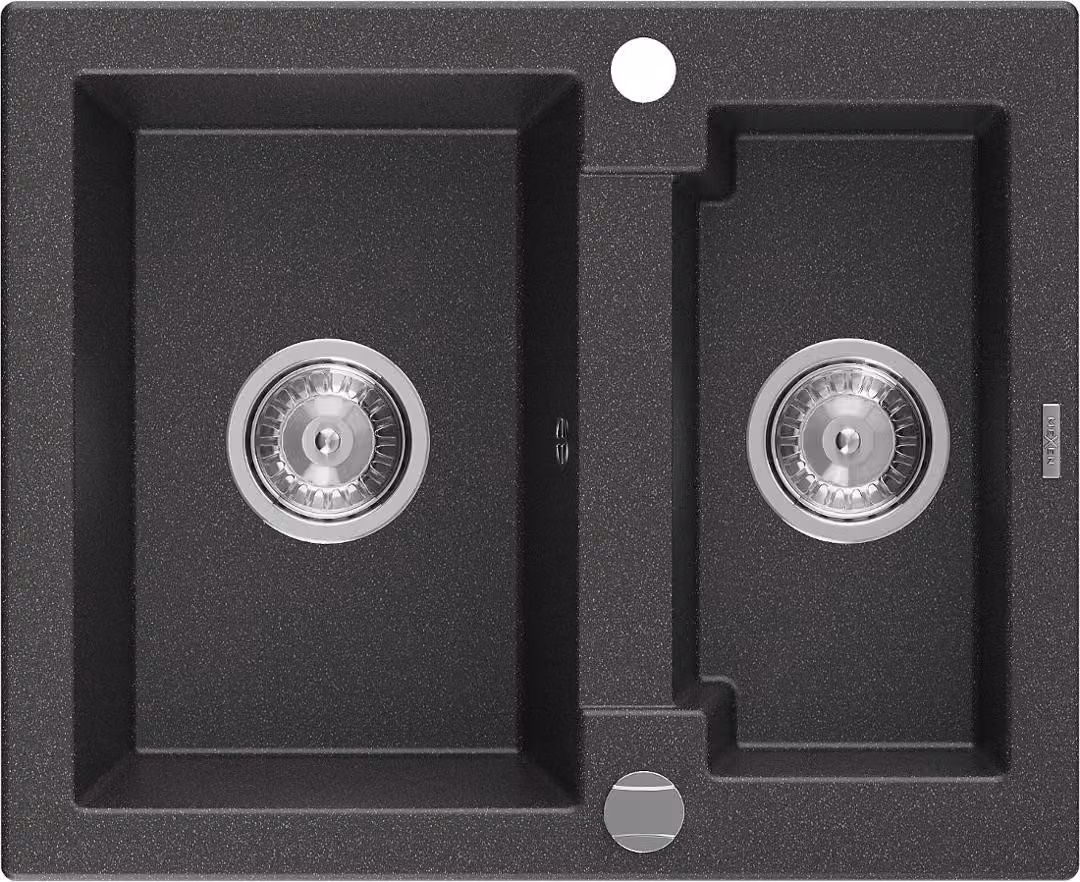 Mexen Carlos lavello in granito 1,5 vasche 582 x 475 mm, nero maculato, sifone cromato - 6518581500-76