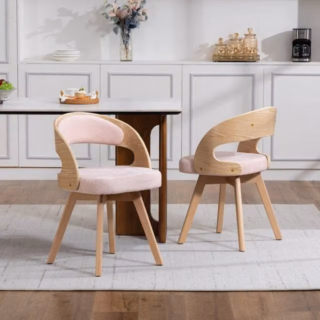 Sedia da pranzo girevole 360 WISHDOR in tessuto rosa con struttura in legno di faggio e seduta imbottita