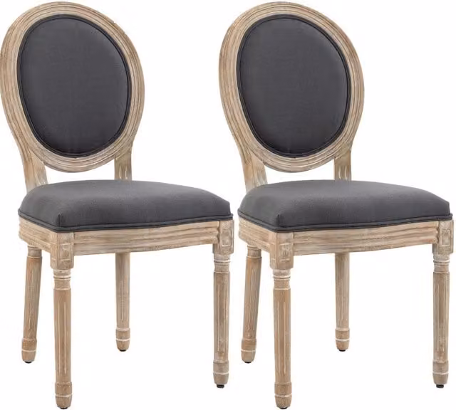 Set di 2 sedie da pranzo grigie con schienale, rivestimento effetto lino e gambe in legno naturale