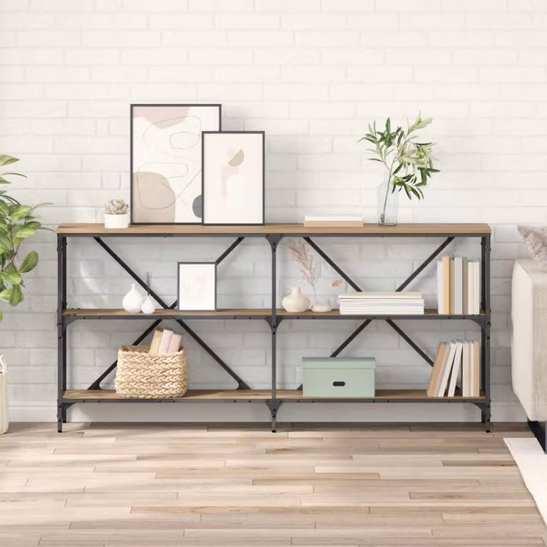 vidaXL Tavolo consolle moderno in legno rovere marrone L: 160 cm, P: 30 cm, H: 75 cm