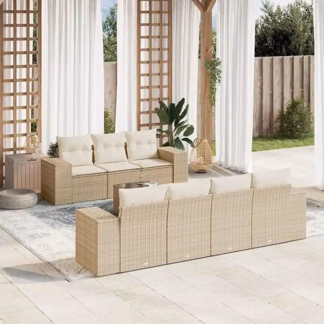 Set Divano da Giardino 8 pz con Cuscini Beige in Polyrattan 3222327