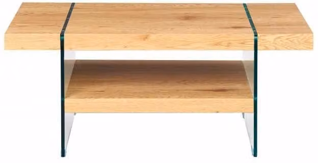 Tavolino Inter Link con gambe in vetro temperato e piano color quercia