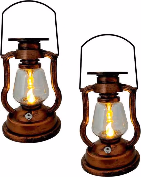 Lampada LED in stile antico per il giardino solare, set da 2 pezzi con candele a forma di sole in stile antico.