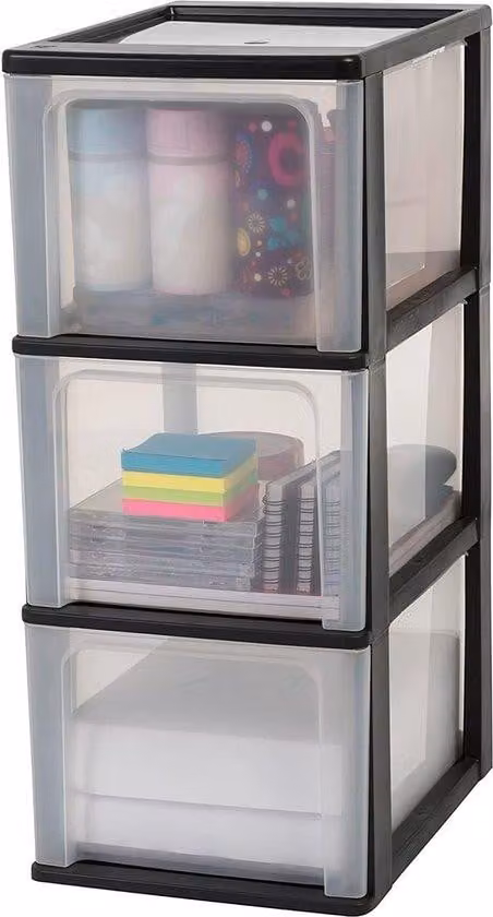 Cassettiera da scrivania, 3 cassetti, 13 litri, formato A4, cassetti trasparenti, organizer da ufficio e soggiorno, mobile, nero