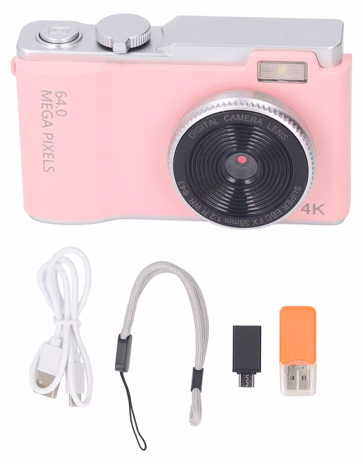 Fotocamera digitale da 48 MP e 1080p, zoom 16x, display HD da 2,4 pollici anteriore e posteriore, doppio obiettivo, connettore Type-C, base di ricarica, rosa
