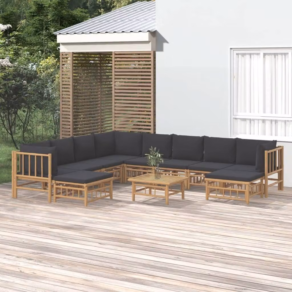 Maison Exclusive - Set da giardino da 11 pezzi con cuscini in bambù grigio scuro