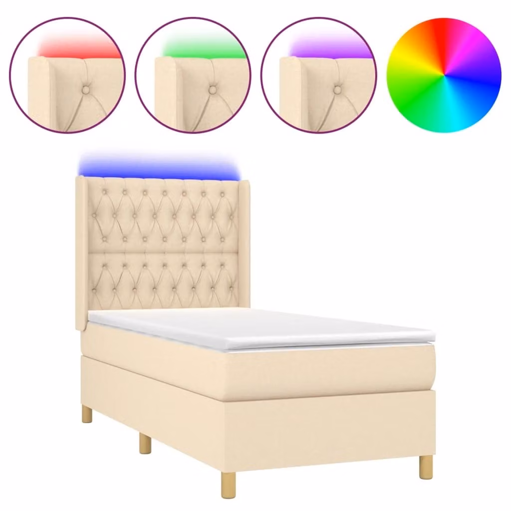 Letto a Molle con Materasso e LED Crema 80x200 cm in Tessuto