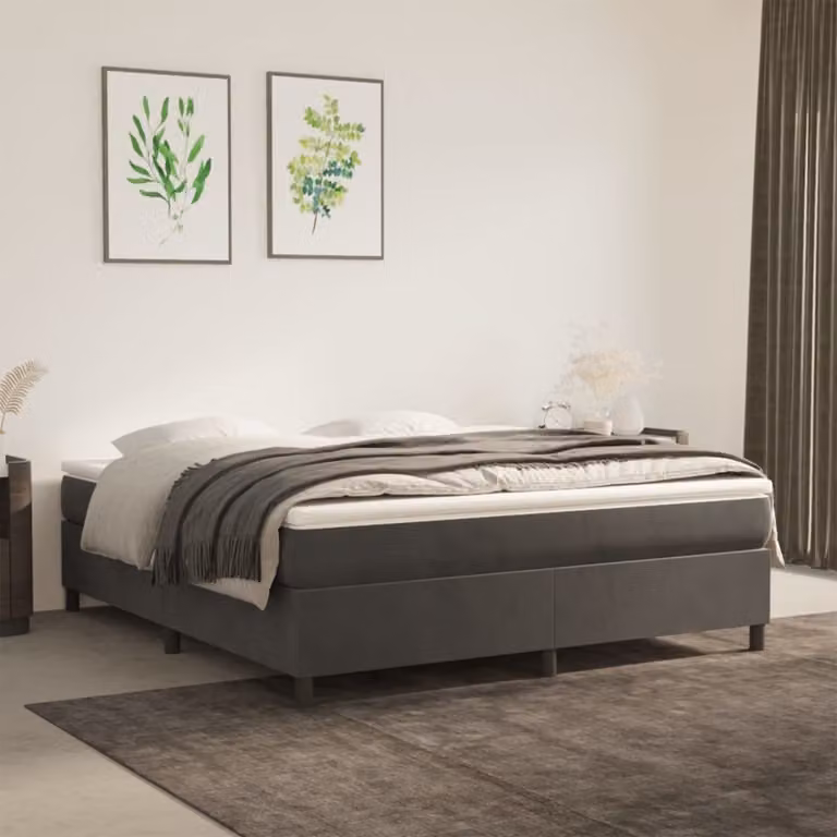 The Living Store Letto a molle con materasso grigio scuro 160x200 cm in velluto