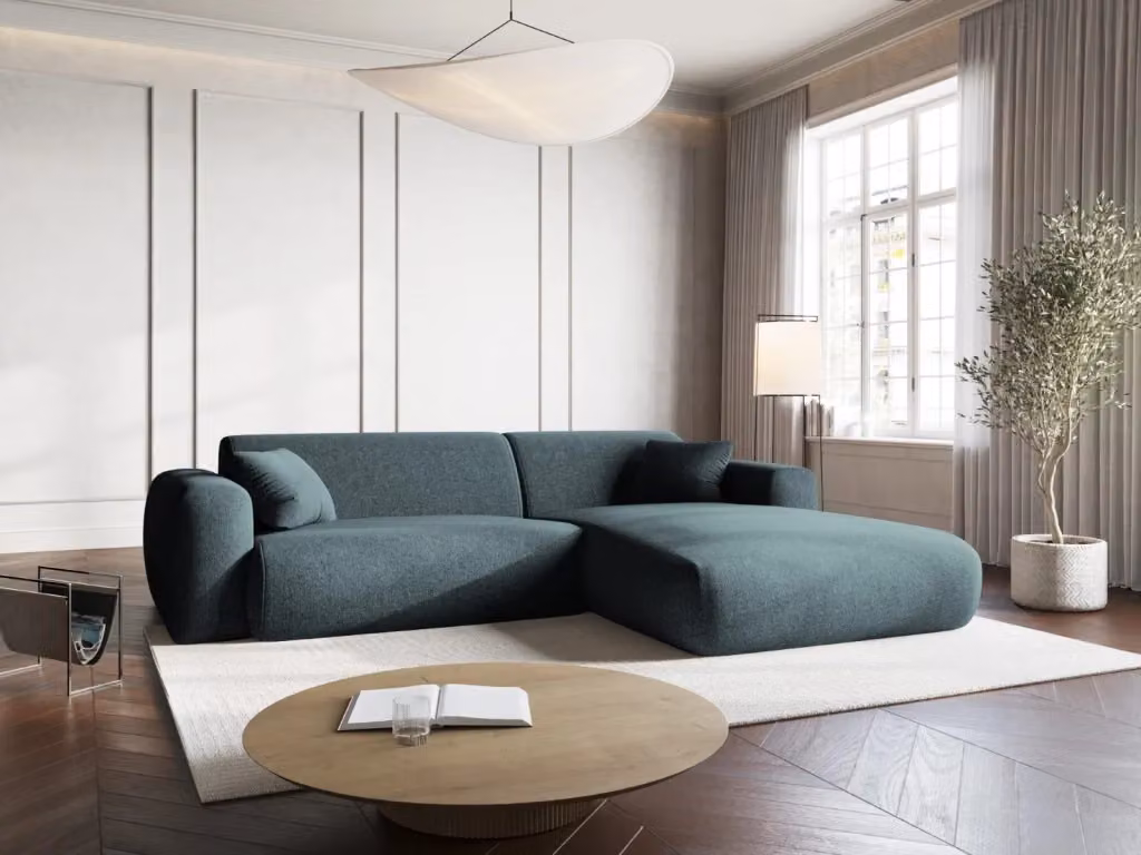 Divano angolare destro Nolio Cosmopolitan Design a 4 posti in ciniglia petrolio L 235 x P 170 x H 72 cm – 2