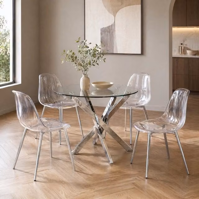 Set di 4 sedie da pranzo moderne MIVRAY trasparenti con gambe in metallo argento per casa e ufficio – 1