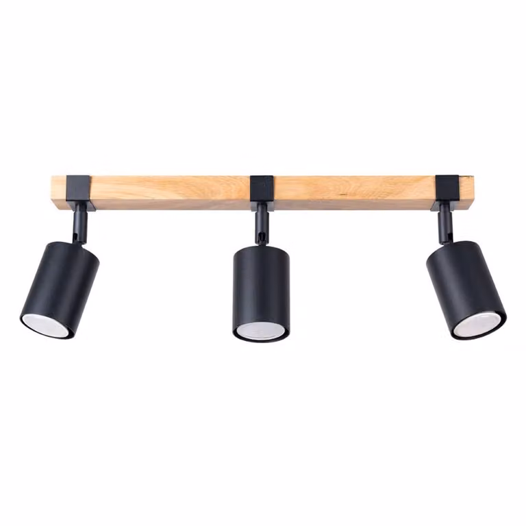 Lampada da soffitto FAGER 3 nero 3xGU10 10W acciaio/legno naturale 17.2x6x54cm Sollux Lighting