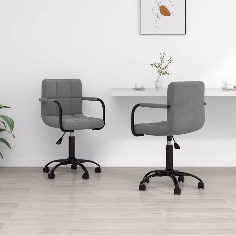 Set di 2 sedie da pranzo girevoli vidaXL in velluto grigio scuro con braccioli e base in metallo