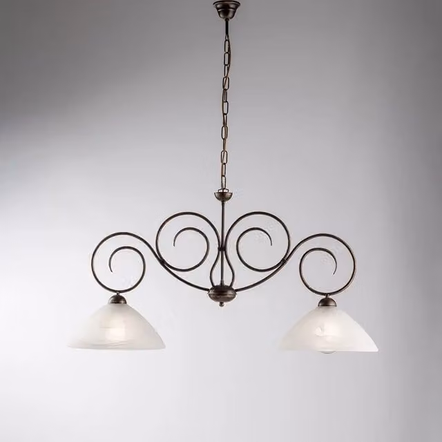 Lampadario a sospensione Bilanciere Classico Serie Milly BELIGHT in ferro battuto marrone e oro con vetro bianco