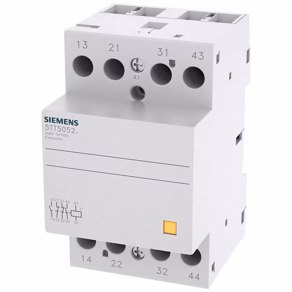 Contattore Siemens INSTA con 2 contatti normalmente chiusi e 2 normalmente aperti per CA 230 V, 400 V, 63 A, 5TT58520