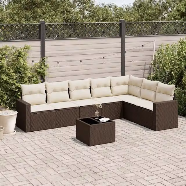 Set Divani da Giardino 8 pz con Cuscini Marrone in Polyrattan 3251400
