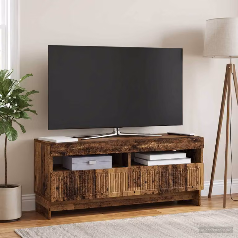 Mobile TV LED vidaXL in legno antico e marrone, L 100 x P 35 x H 43 cm