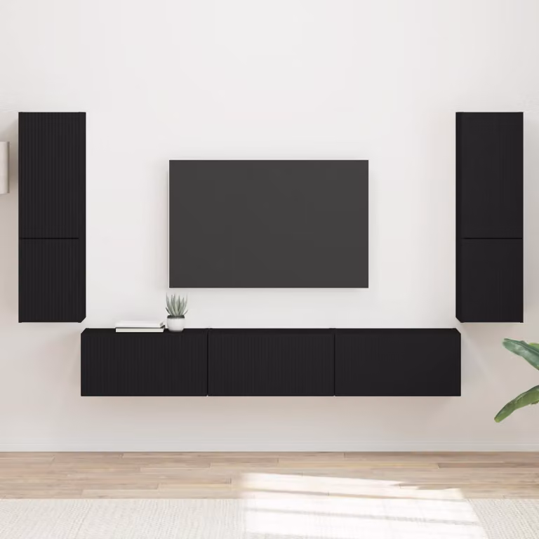 Set mobile TV moderno vidaXL in MDF nero opaco, 4 pezzi
