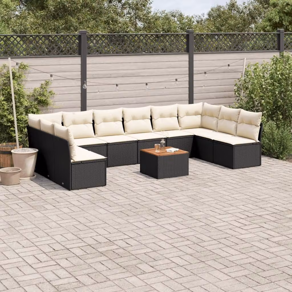 Maison Exclusive - Set Divani da Giardino 11 pz con Cuscini in Polyrattan Nero