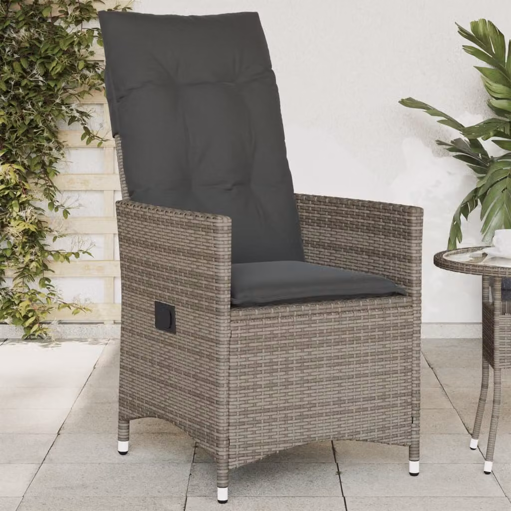 Sedia reclinabile da giardino con cuscini vidaXL in polyrattan grigia