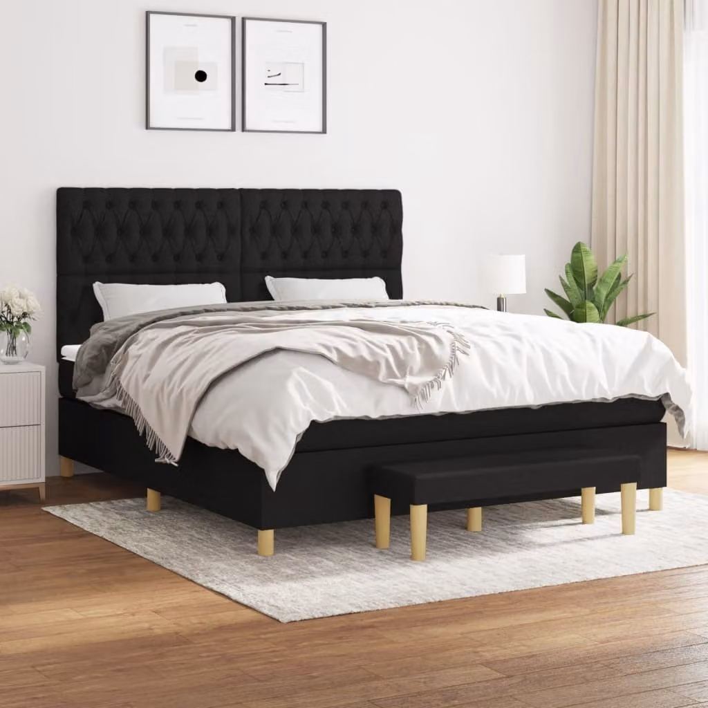 vidaXL Letto a molle con materasso nero 180x200 cm in tessuto - Letto a molle - Boxspringbetten - Bett - Schlafzimmermöbel