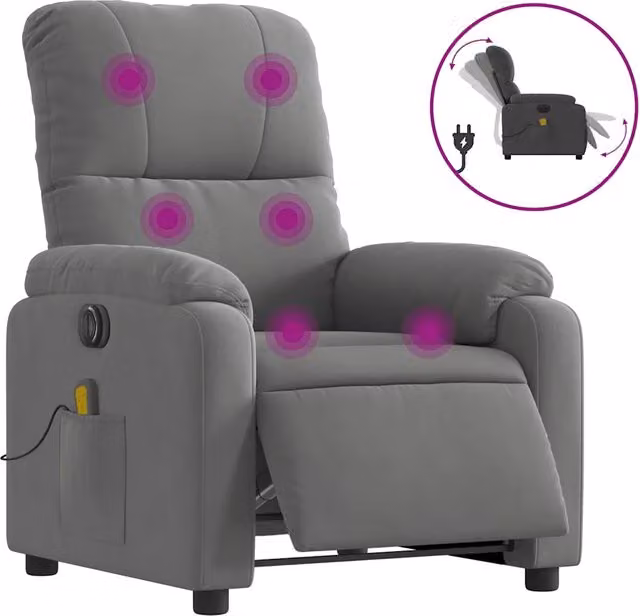 Poltrona | Sedia Relax Reclinante Massaggi Elettrica Grigio Scuro Microfibra