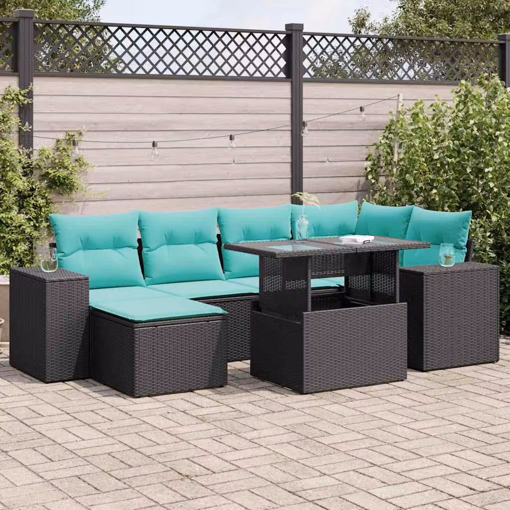 Maison Exclusive - Set Divani da Giardino 9 pz con Cuscini Nero Polyrattan Acacia
