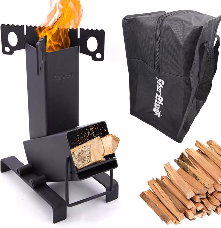 Stufa da campeggio pieghevole a legna - Potenza: 2600 Watt - Dimensioni: 14,7 x 13,2 x 30,5 cm
