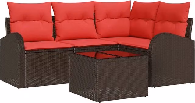 Set Divano da Giardino 5 pz | Set Salotto da Giardino Marrone polyrattan