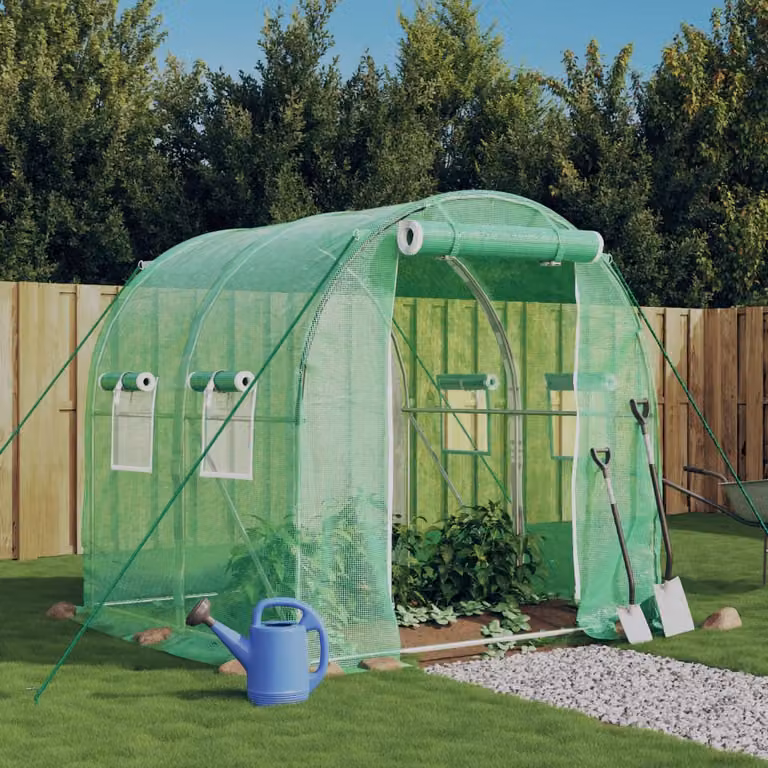 Serra vidaXL con telaio in acciaio galvanizzato verde per orto e giardino, L/P/H: 2 x 2 x 2 m