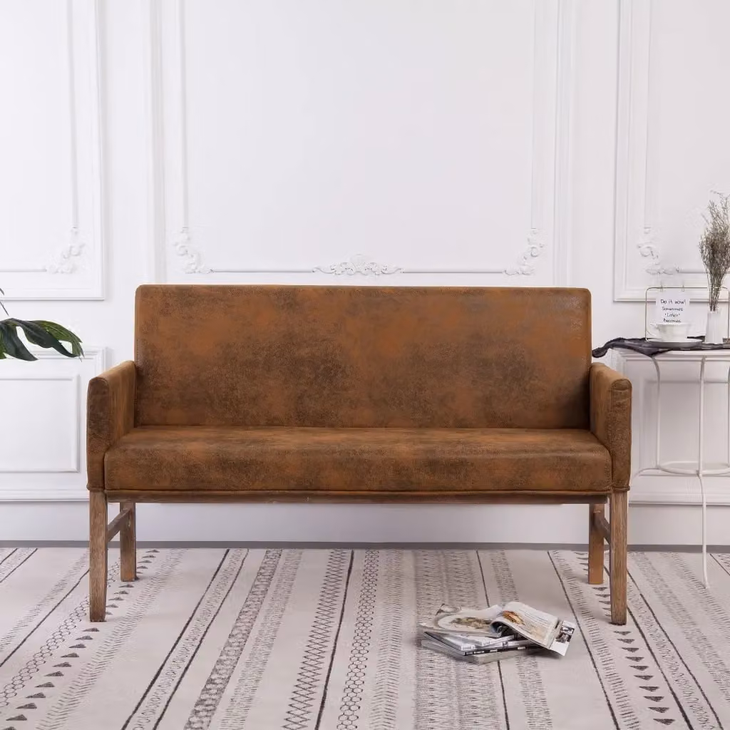 Panca moderna con braccioli in similpelle scamosciata marrone DESIGN IN L: 140 cm – 2