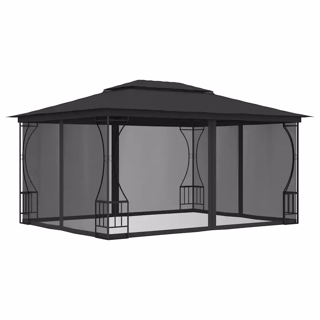 Gazebo con rete vidaXL in acciaio e poliestere colore antracite L/P/H: 300 x 400 x 265 cm – 2