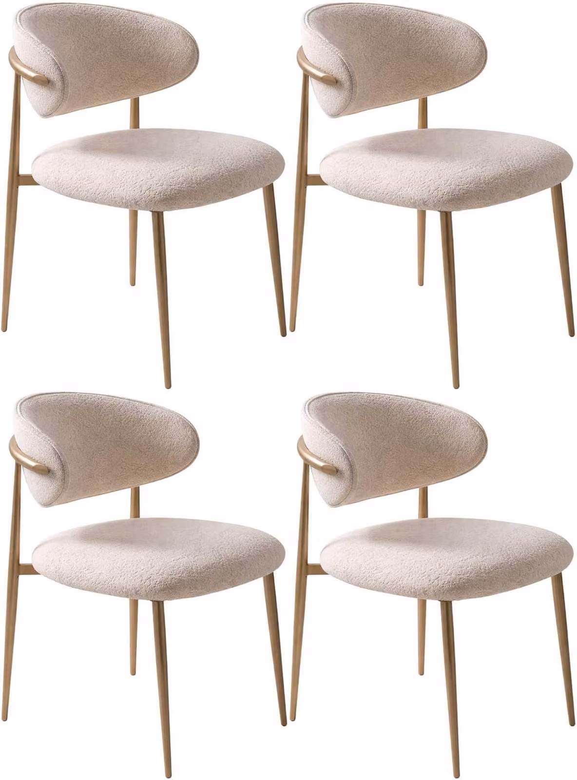 4 sedie in stile moderno, colore beige, per soggiorno accogliente, in tessuto e metallo, nuove