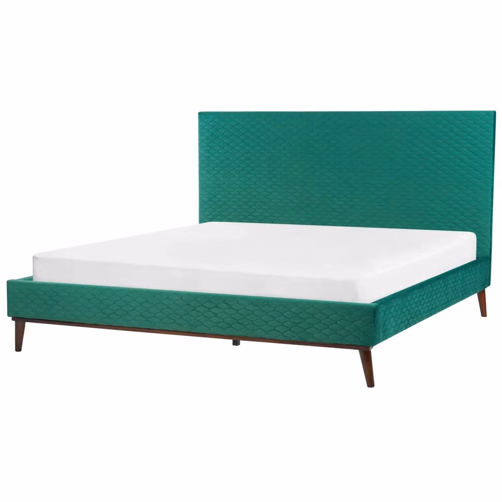 Letto imbottito Beliani in tessuto verde con struttura in legno e design geometrico L/P: 180 x 200 cm – 2