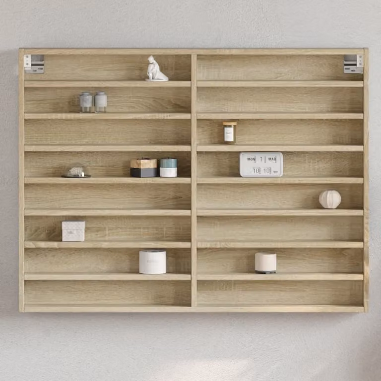Armadietto Vetrina da Parete vidaXL in Legno Rovere Sonoma con Ante in Vetro, L: 100 cm, P: 8,5 cm, H: 75 cm