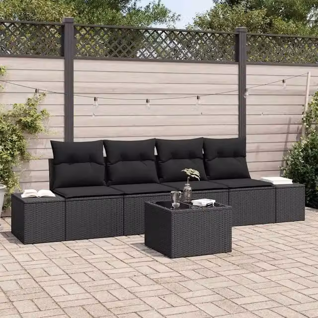 Set di divani 5 pz Nero polyrattan 3346933