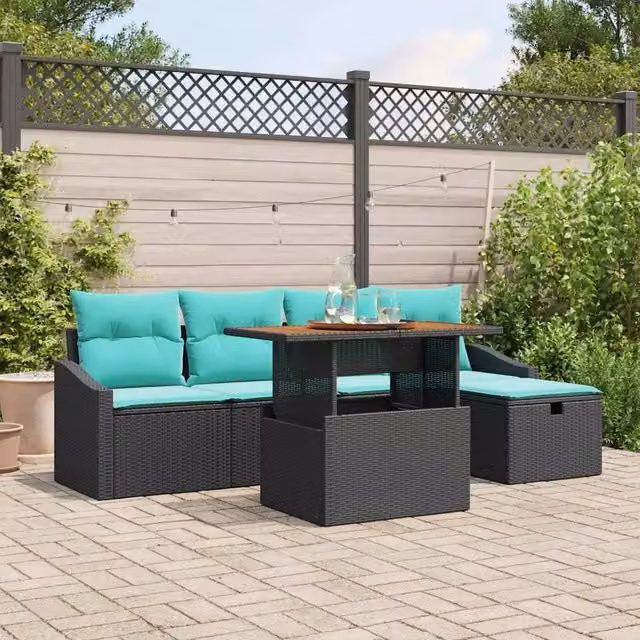 Set Divano da Giardino 6 pz Nero polyrattan 3360022