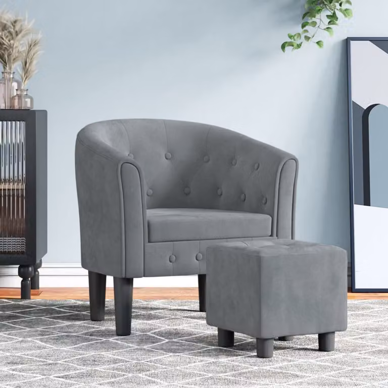 vidaXL Poltrona Cabriolet con Poggiapiedi in Velluto Grigio Scuro L: 70,0 cm, P: 68,0 cm, H: 56,0 cm