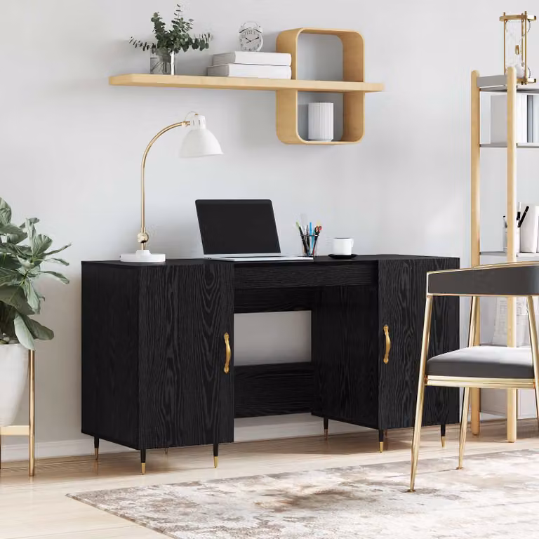 Scrivania in stile industriale vidaXL in legno ingegnerizzato rovere e nero L: 140 cm, P: 50 cm, H: 75 cm