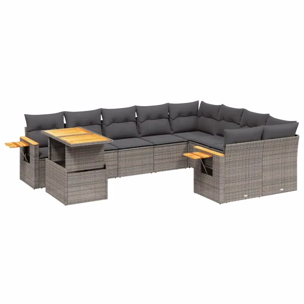 vidaXL Set Divano da Giardino 10 pz in Polyrattan Grigio con Cuscini e Tavolino da Caffè – 2