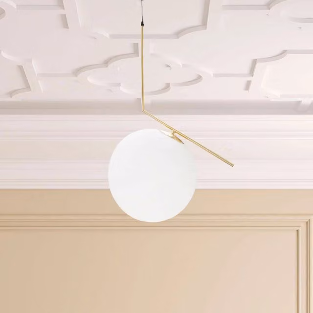 Granad, Lampada da Soffitto Moderna in Vetro e Metallo, Bianco e Oro/Ottone