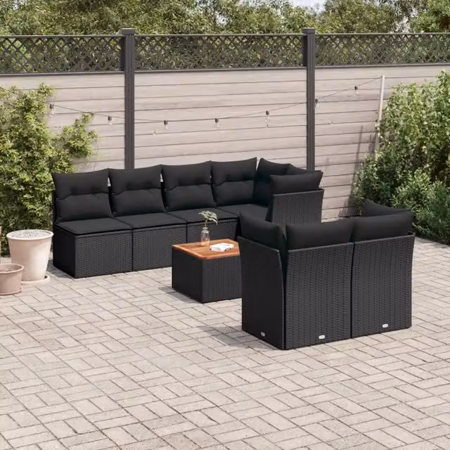 Set Divani da Giardino con Cuscini 8 pz Nero in Polyrattan 3255845